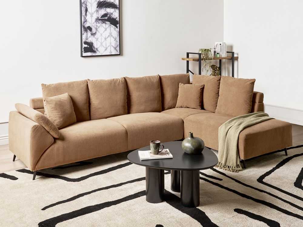 Beliani 4 vietų kampinė sofa LUNNER, velvetas, ruda, kairinė