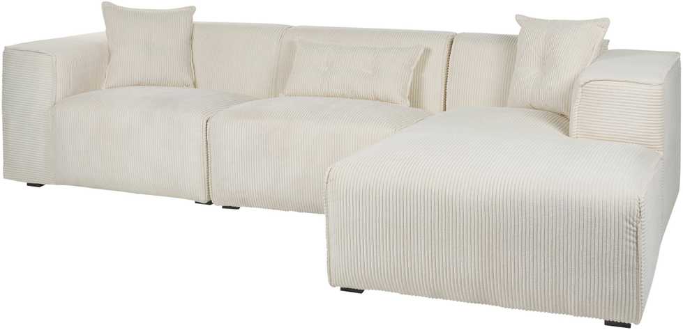 Beliani 3 vietų kampinė sofa DOLVA, velvetas, kreminė balta, kairinė