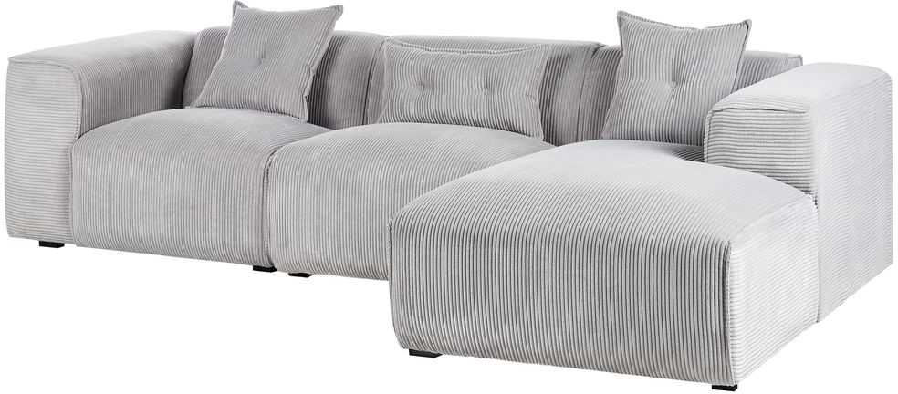 Beliani Trivietė sofa kampinė DOLVA, velvetinis audinys, šviesiai pilka, kairinė