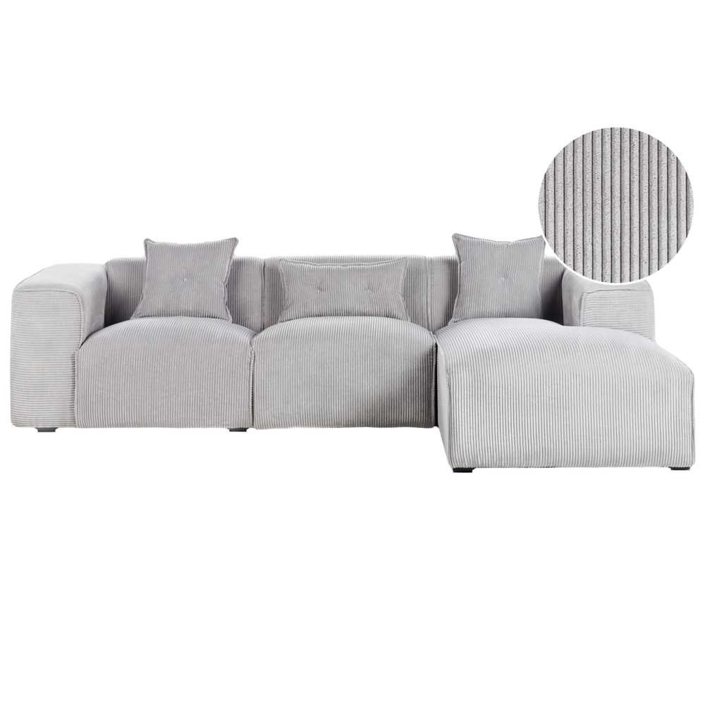 Beliani Trivietė sofa kampinė DOLVA, velvetinis audinys, šviesiai pilka, kairinė