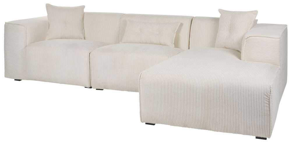 Beliani 3 vietų kampinė sofa DOLVA, velvetas, kreminė balta, kairinė