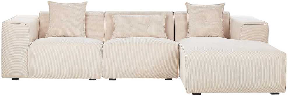 Beliani 3-vietė kampinė sofa DOLVA, velvetas, smėlio spalvos, kairinė