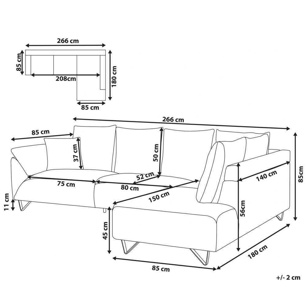 Beliani 4 vietų kampinė sofa LUNNER, velvetas, ruda, kairinė