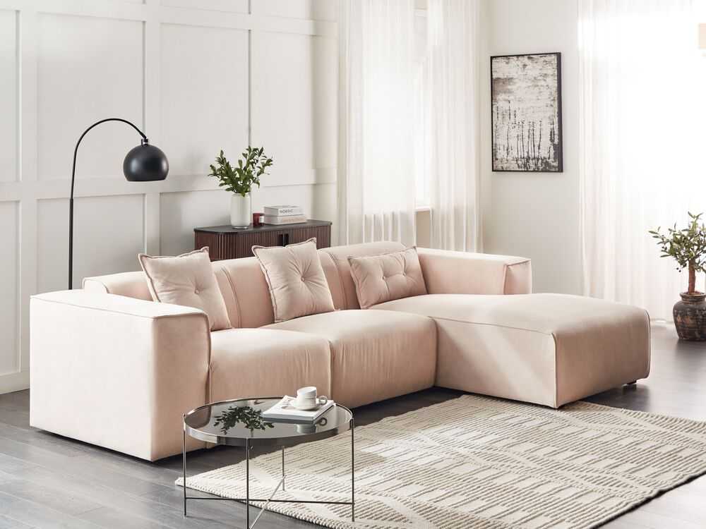 Beliani 3-vietė kampinė sofa DOLVA, velvetas, smėlio spalvos, kairinė