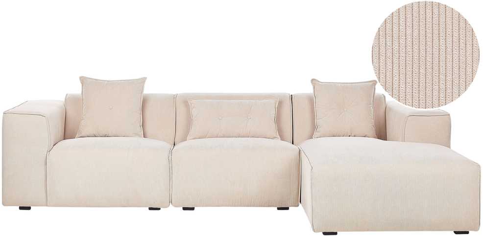 Beliani 3-vietė kampinė sofa DOLVA, velvetas, smėlio spalvos, kairinė