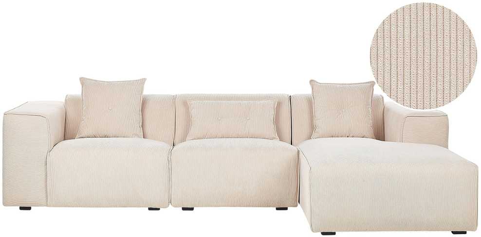 Beliani 3-vietė kampinė sofa DOLVA, velvetas, smėlio spalvos, kairinė