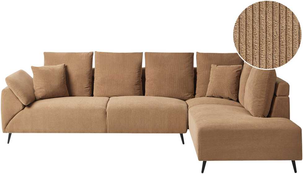 Beliani 4 vietų kampinė sofa LUNNER, velvetas, ruda, kairinė