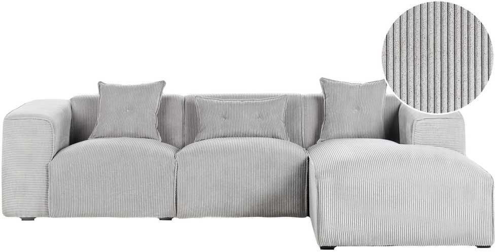 Beliani Trivietė sofa kampinė DOLVA, velvetinis audinys, šviesiai pilka, kairinė