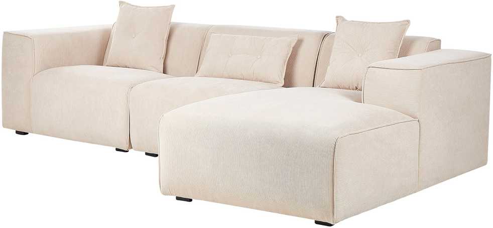 Beliani 3-vietė kampinė sofa DOLVA, velvetas, smėlio spalvos, kairinė