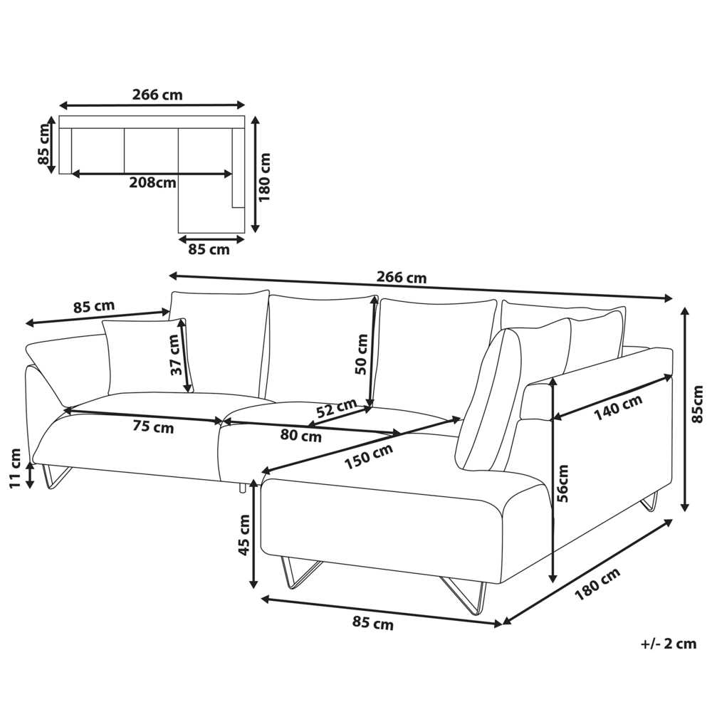 Beliani 4 vietų kampinė sofa LUNNER, velvetas, ruda, kairinė
