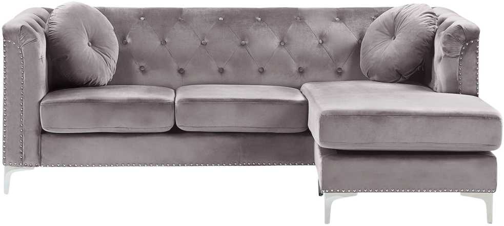 Beliani Trivietė kampinė sofa FLEN, veliūrinė, pilka, L-formos