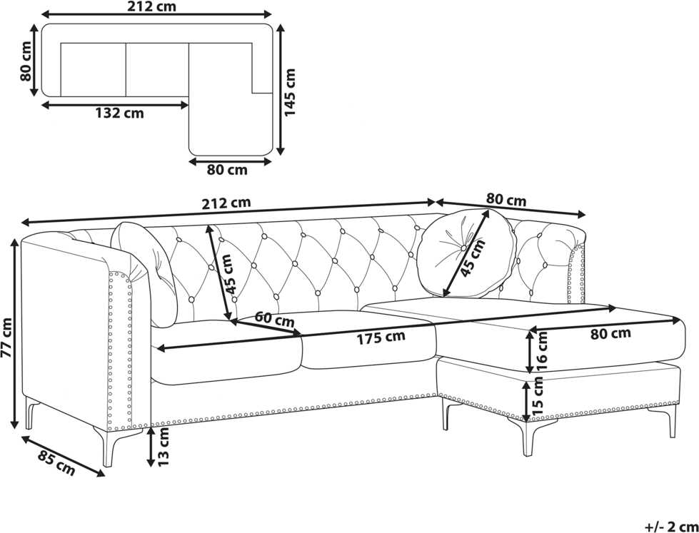 Beliani Trivietė kampinė sofa FLEN, veliūrinė, pilka, L-formos