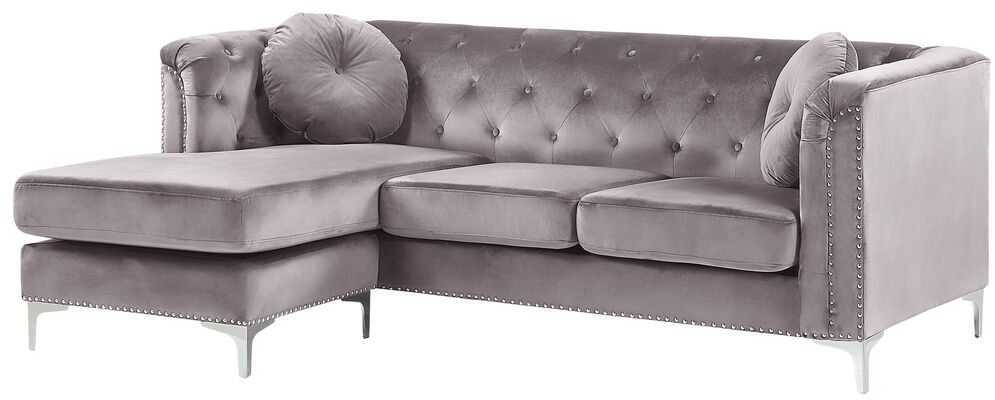 Beliani Trivietė kampinė sofa FLEN veliūrinė pilka