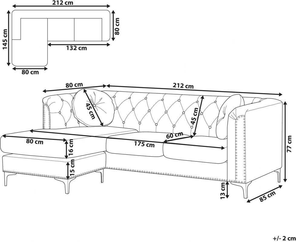 Beliani Trivietė kampinė sofa FLEN veliūrinė pilka