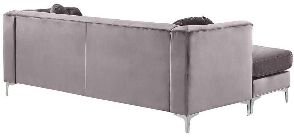 Beliani Trivietė kampinė sofa FLEN veliūrinė pilka