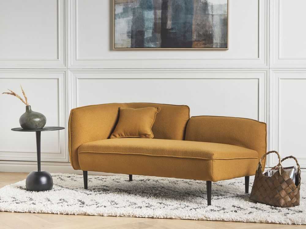 Sofa Beliani Kairysis gultas CHEVANNES iš „boucle“ audinio, garstyčių spalvos