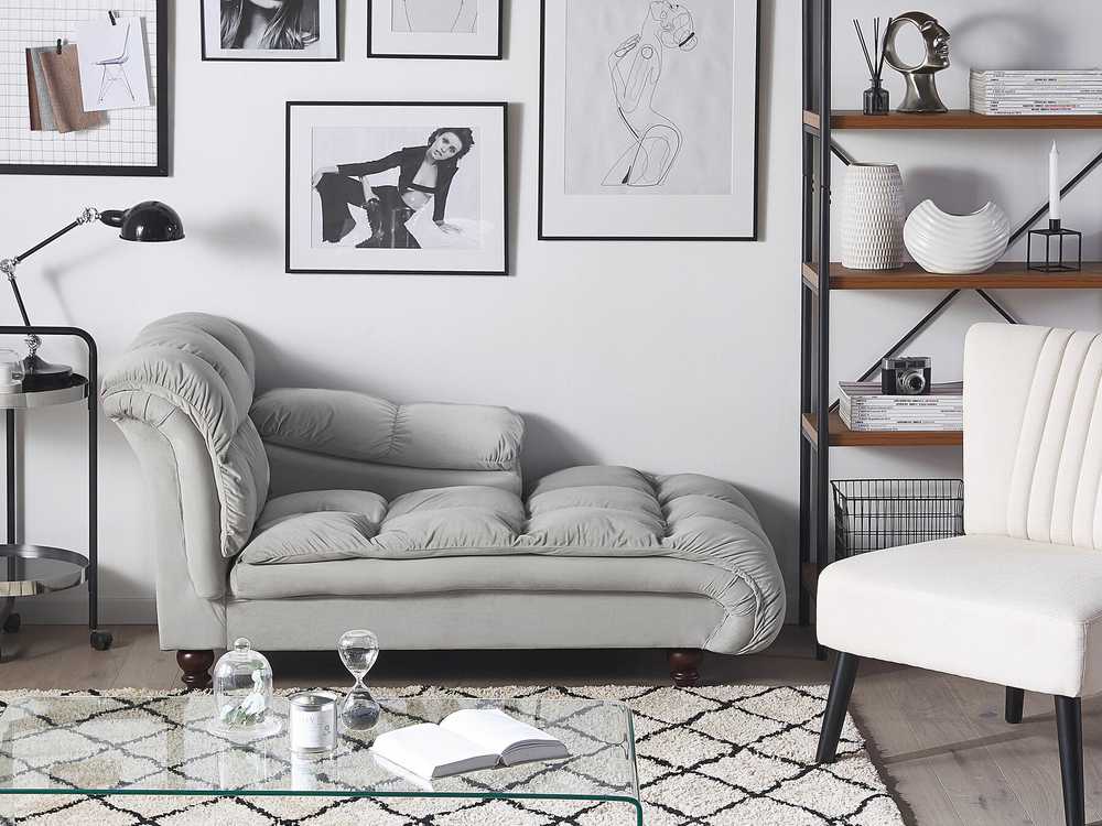 Sofa Beliani Kairinis šezlongas LORMONT veliūrinis, šviesiai pilkas