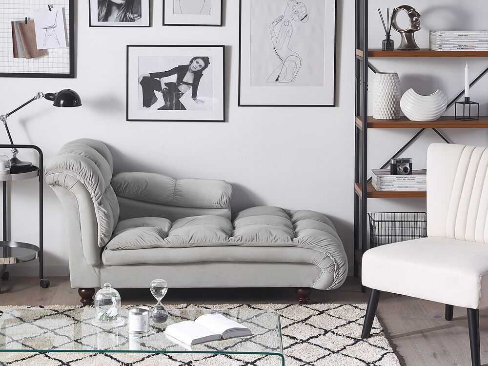Sofa Beliani Kairinis šezlongas LORMONT veliūrinis, šviesiai pilkas