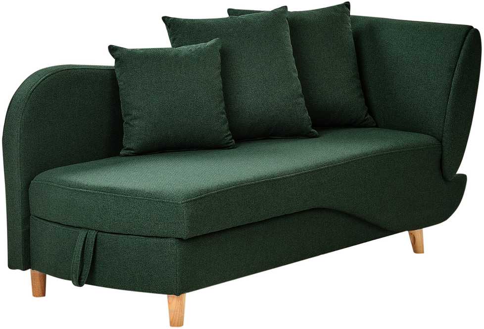 Sofa Beliani Dešininis šezlongas MERI, dirbtinio lino, žalias, su daiktadėže