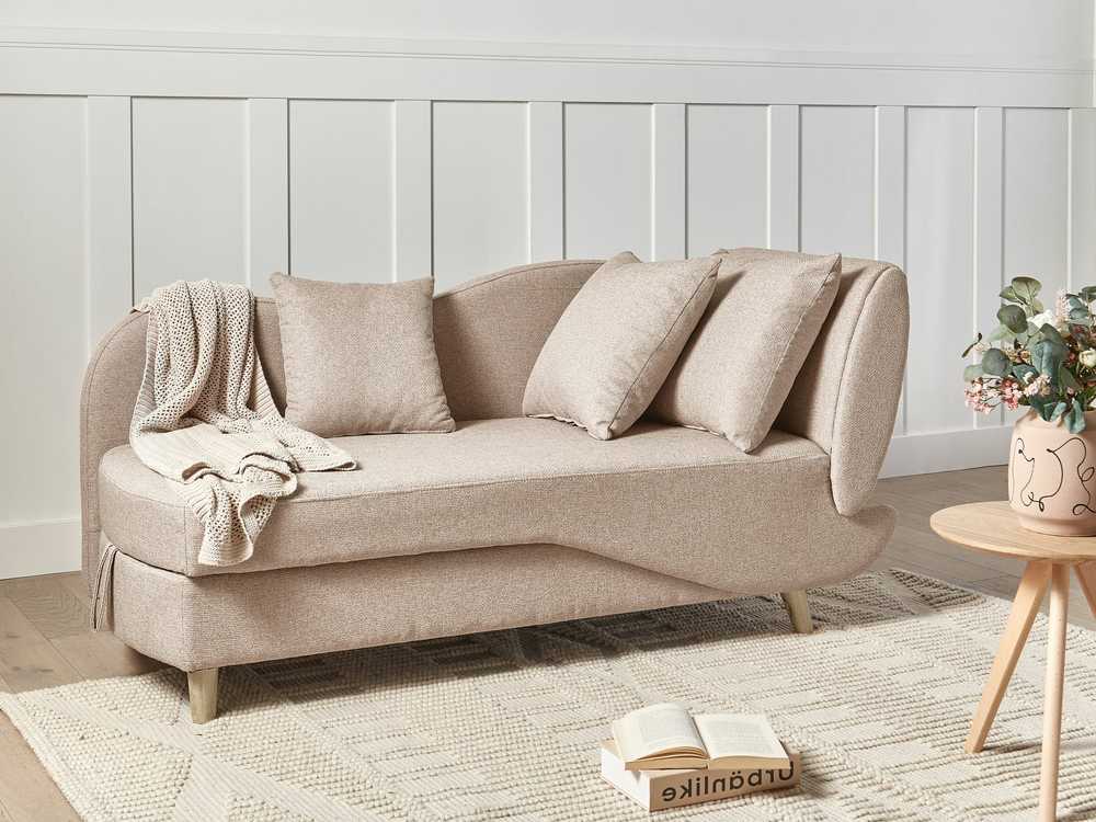 Sofa Beliani Dešininė šezlongas MERI sintetinis linas šviesiai rudas su daiktadėže