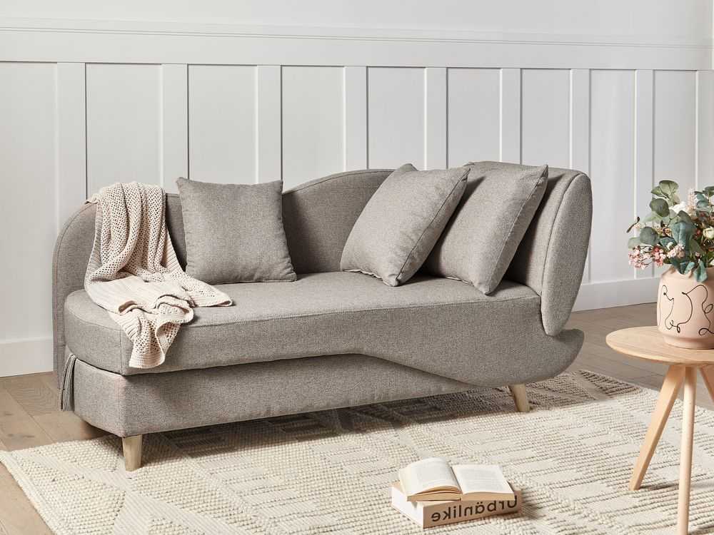 Sofa Beliani Dešininė šezlongas MERI sintetinis linas šviesiai rudas su daiktadėže