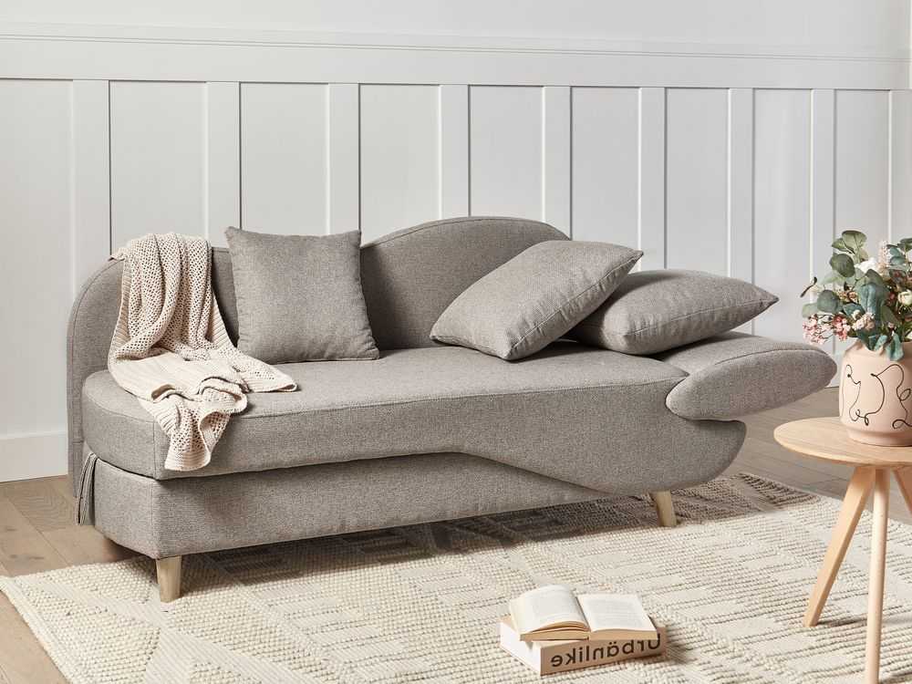 Sofa Beliani Dešininė šezlongas MERI sintetinis linas šviesiai rudas su daiktadėže