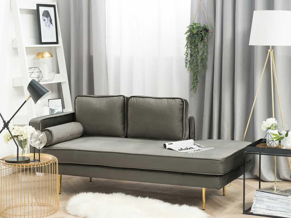 Sofa Beliani Kairysis gultas MIRAMAS, veliūras, pilkai smėlinės spalvos