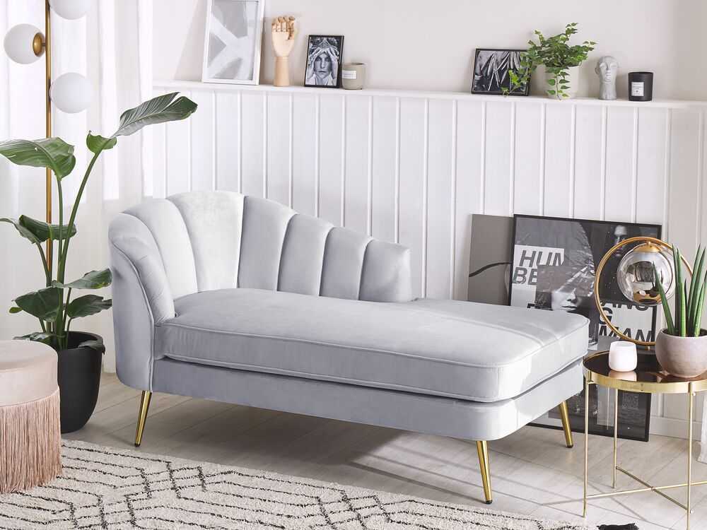 Sofa Beliani Kairysis šezlongas ALLIER, veliūras, šviesiai pilkas