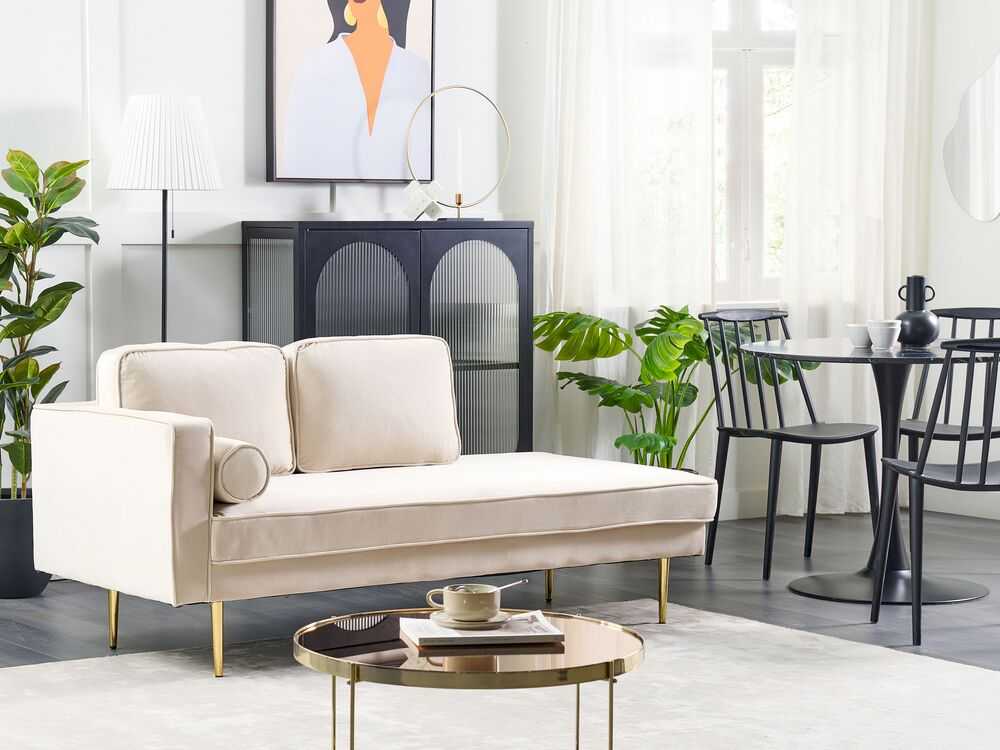 Sofa Beliani Kairysis gultas MIRAMAS, smėlio spalvos veliūras