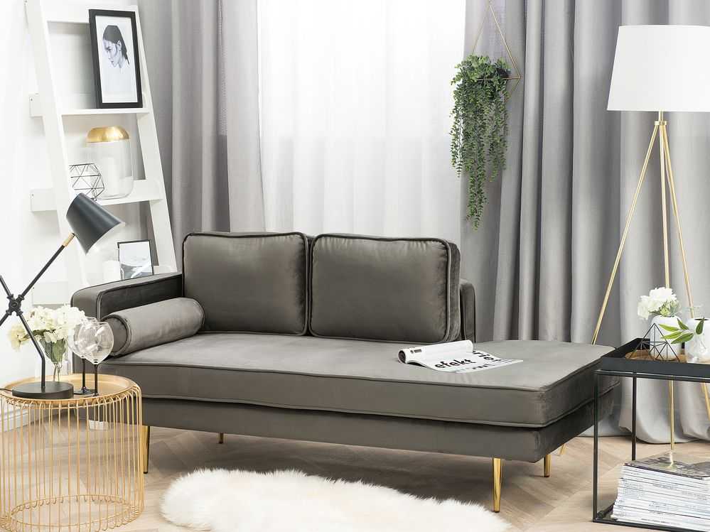 Sofa Beliani Kairysis gultas MIRAMAS, veliūras, pilkai smėlinės spalvos