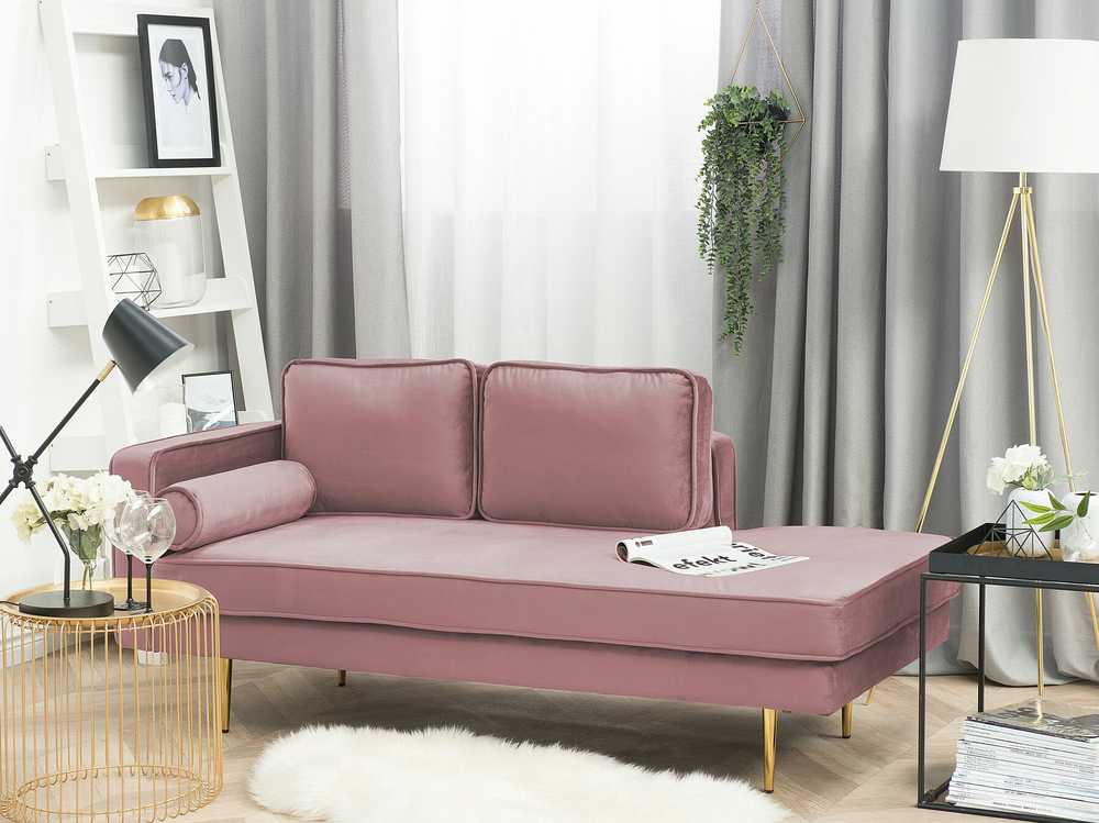 Sofa Beliani Kairinis szezlongas MIRAMAS, rožinis veliūras