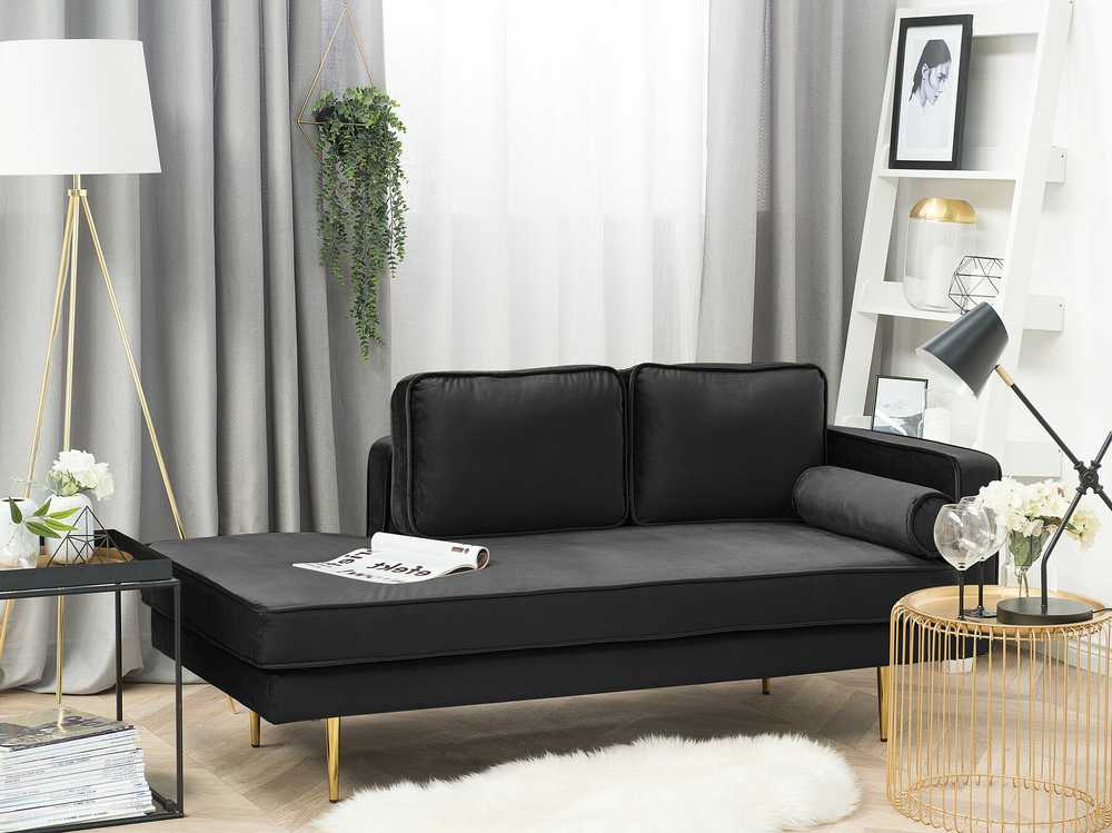 Sofa Beliani Dešininės pusės šezlongas MIRAMAS, veliūras, juodas