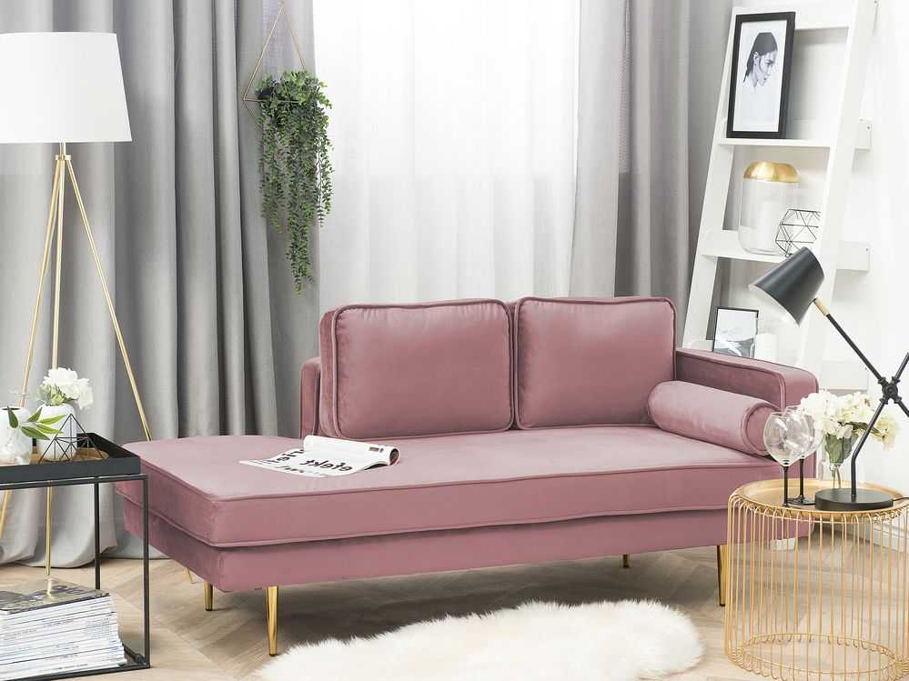 Sofa Beliani Dešininis šezlongas MIRAMAS aksominis rožinis