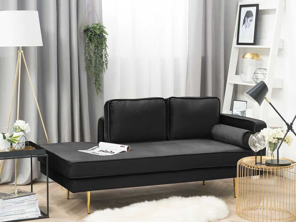 Sofa Beliani Dešininės pusės šezlongas MIRAMAS, veliūras, juodas
