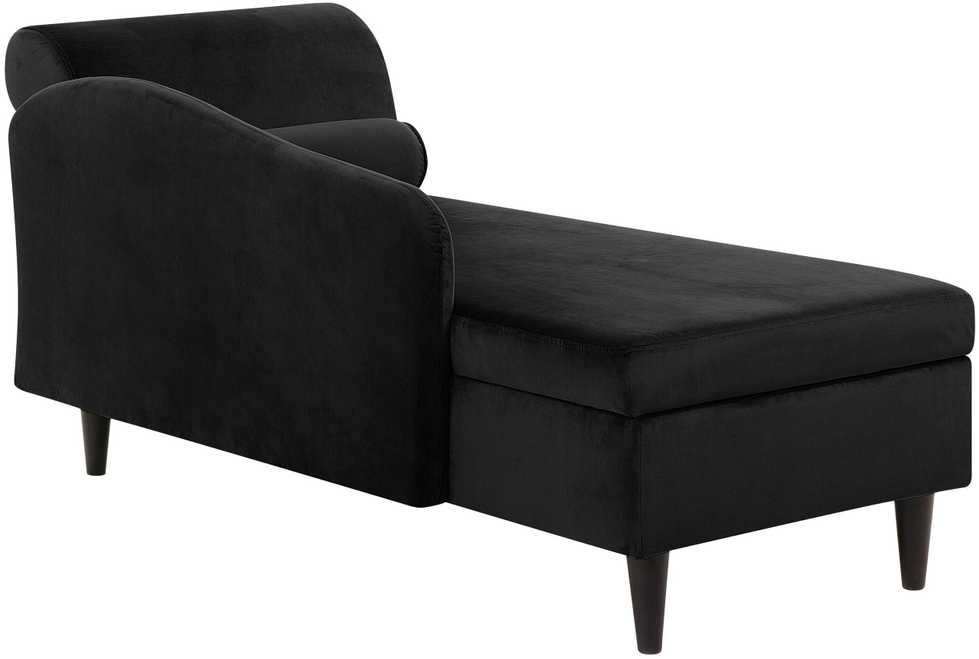 Sofa Beliani Dešininis šezlongas LUIRO veliūrinis juodas su daiktadėže