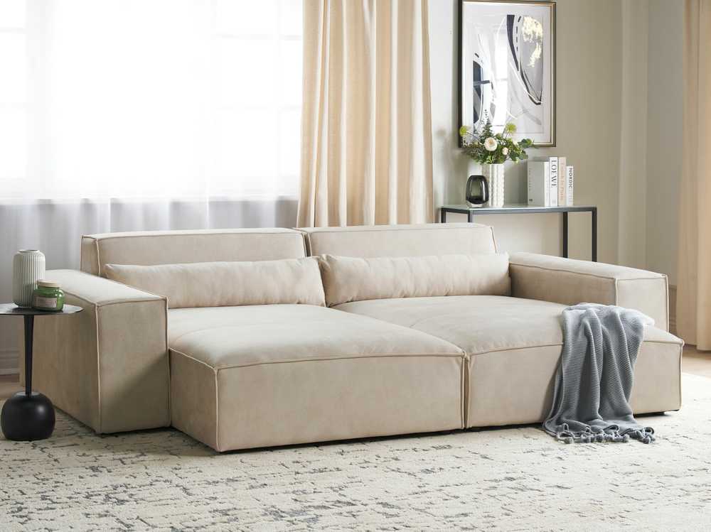 Sofa Beliani Dešiniapusis sėzlongas HELLNAR, šviesiai smėlinis veliūras