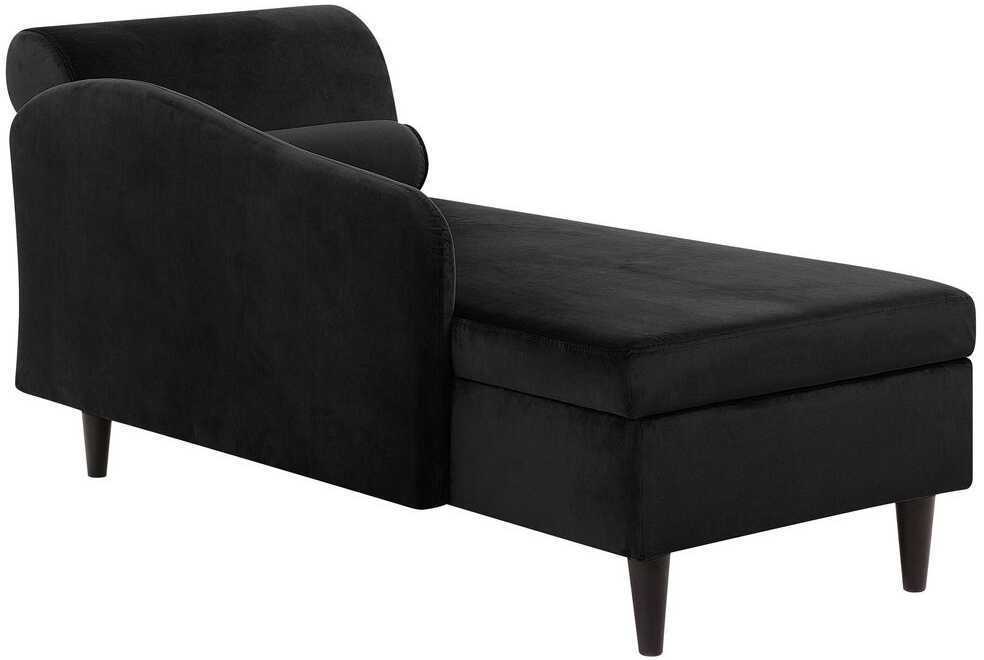 Sofa Beliani Dešininis šezlongas LUIRO veliūrinis juodas su daiktadėže