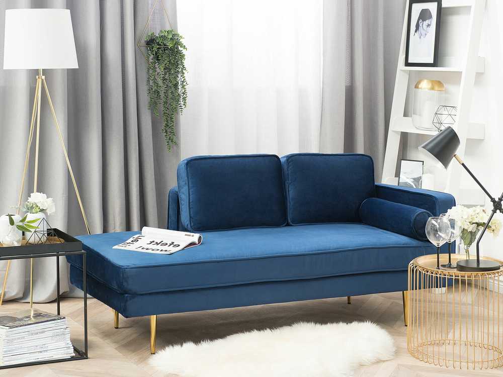 Beliani Dešininė gulto sofa MIRAMAS, veliūras, tamsiai mėlyna