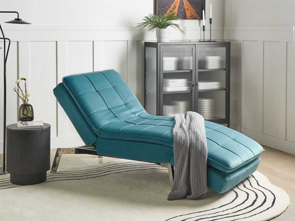 Sofa Beliani Šezlongas LOIRET, veliūrinis, lazurito spalvos