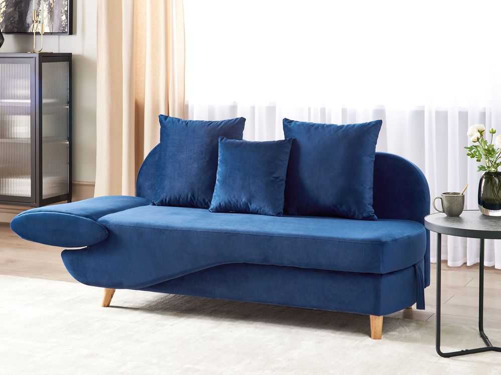 Sofa Beliani Kairinis gultas MERI su daiktadėže, tamsiai mėlynas veliūras