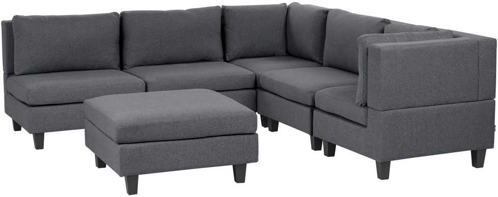 Beliani 5 vietų modulinė sofa UNSTAD Kairinė tamsiai pilka su otomane