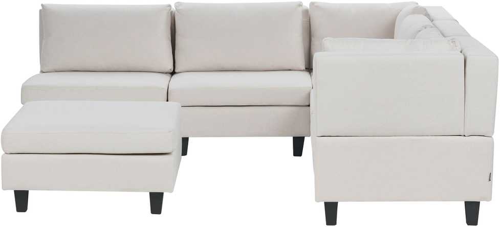 Beliani 5 vietų modulinė sofa UNSTAD kairinė, šviesiai smėlio spalvos su pufu