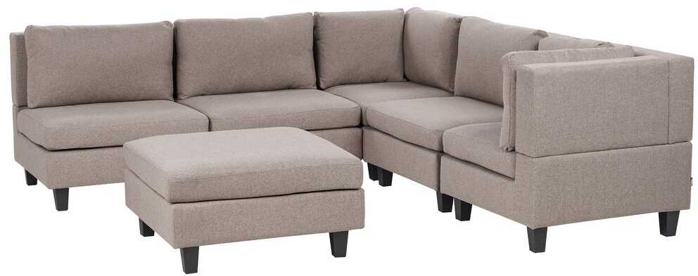 Beliani Modulinė 5 vietų sofa UNSTAD Kairinė Ruda su otomane