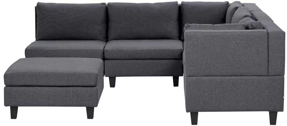 Beliani 5 vietų modulinė sofa UNSTAD Kairinė tamsiai pilka su otomane