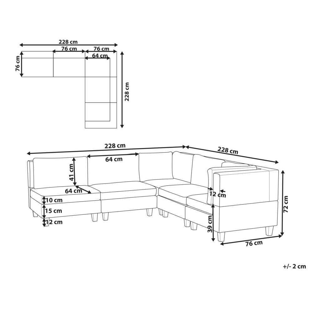 Beliani 5 vietų modulinė kampinė sofa UNSTAD kairinė, juoda