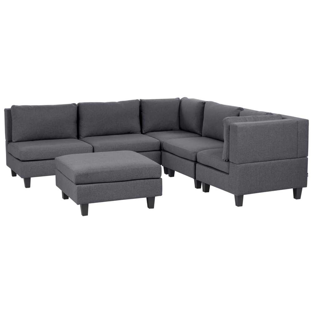 Beliani 5 vietų modulinė sofa UNSTAD Kairinė tamsiai pilka su otomane