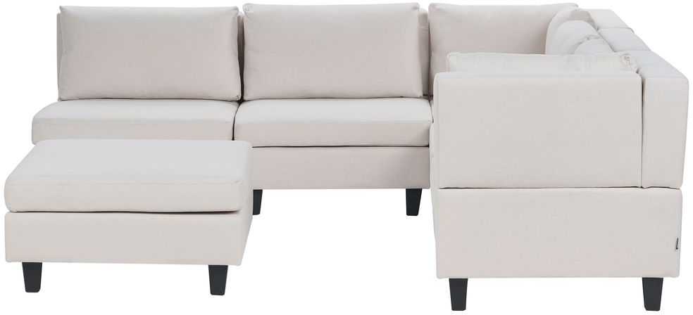 Beliani 5 vietų modulinė sofa UNSTAD kairinė, šviesiai smėlio spalvos su pufu