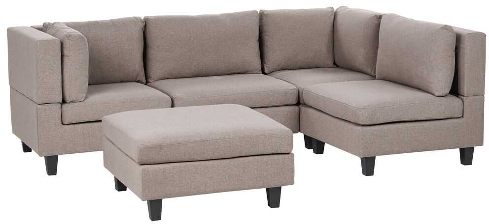 Beliani Modulinė 4 vietų sofa UNSTAD kairinė ruda su pufu