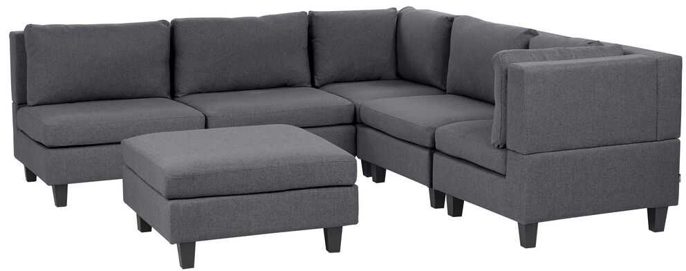 Beliani 5 vietų modulinė sofa UNSTAD Kairinė tamsiai pilka su otomane