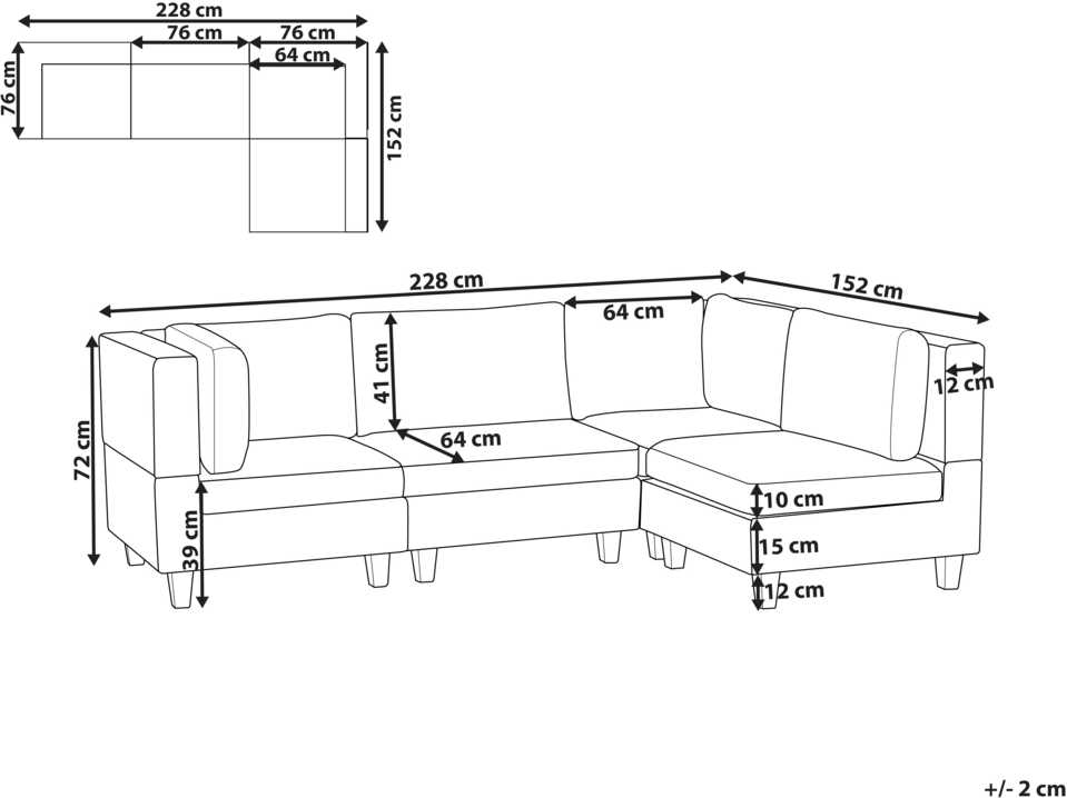 Beliani Modulinė sofa UNSTAD 4 asmenims, kairinė, juoda